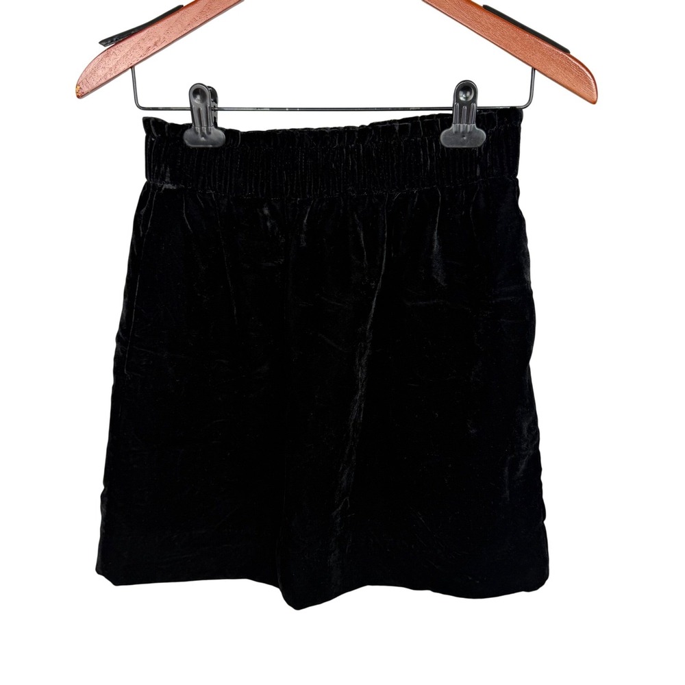 J.Crew Crushed Velvet Mini Skirt Women's‎ Size 0 Black Elastic Waist H1250